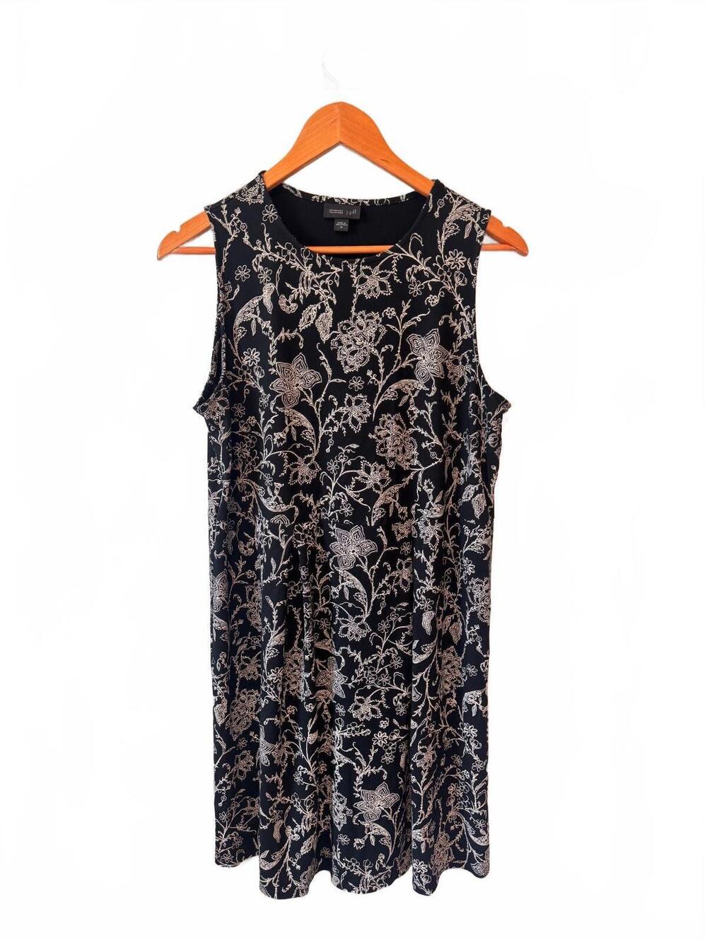J.JILL | Wearever Collection Sleeveless Shift Dress Black Floral Ponte-style M